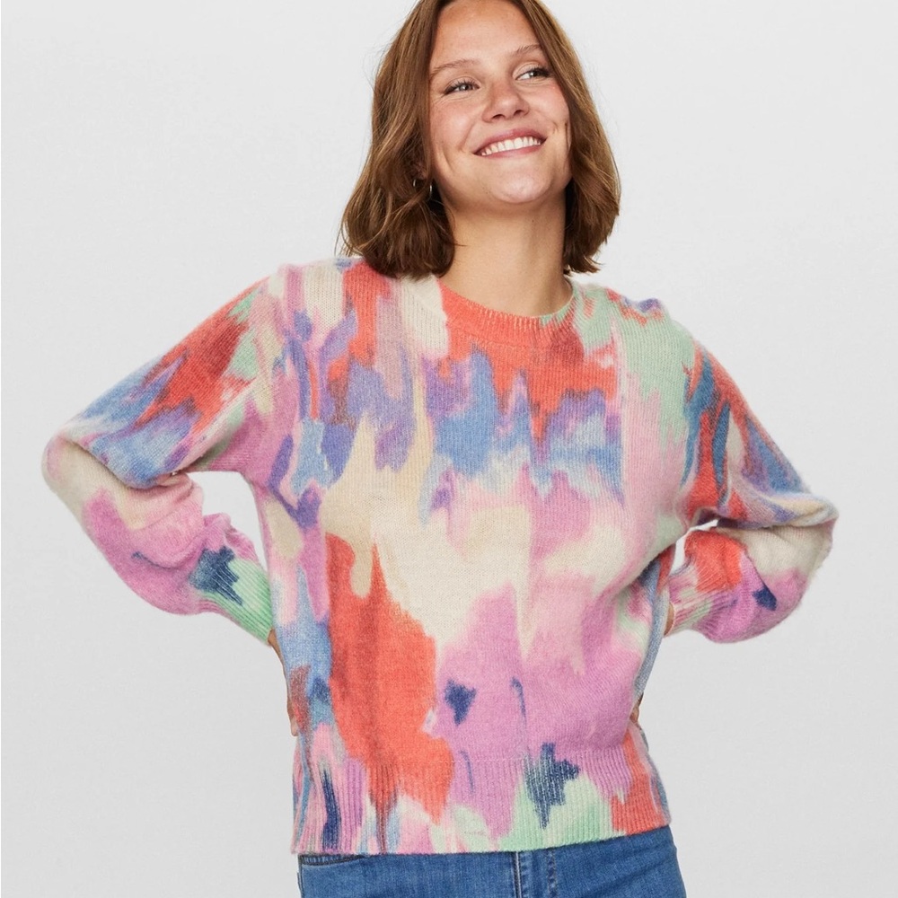 Numph Abstract Watercolor Art Pullover - Lavender Crystal Balloon Sleeve Small